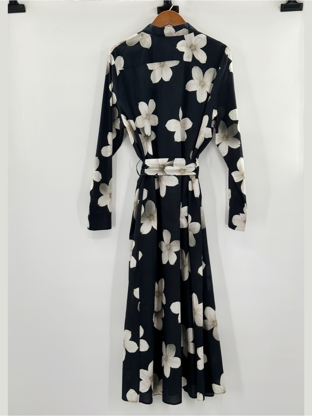Lauren Ralph Lauren XL Floral Maxi Shirt Dress Cover Up Black White 100% Cotton - Picture 12 of 14